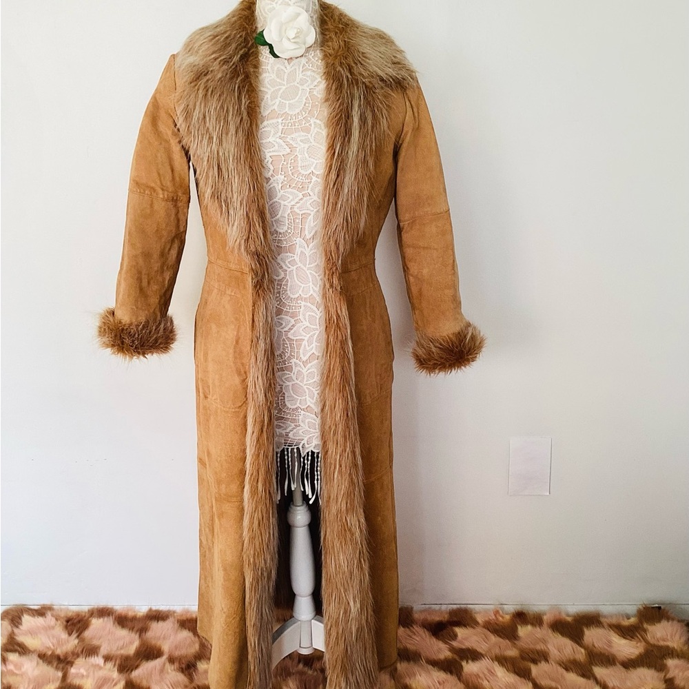 Vintage Suede Coat Faux Fur